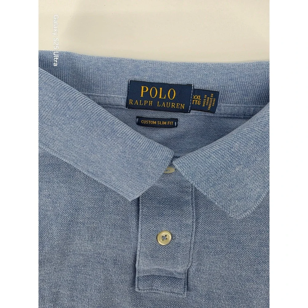 Polo Ralph Lauren Mens XXL Custom Slim Fit Blue Mesh Short Sleeve Polo Shirt